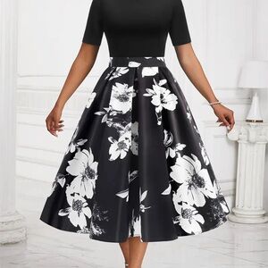 Elegant Black and White Floral Dress